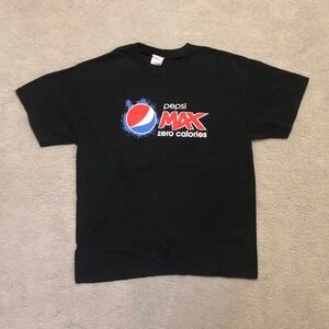 VTG Pepsi MAX Zero Calories Black Graphic T-Shirt Gildan Heavy Cotton Mens Lg